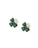 14K Gold Pave Diamond Leaf Malachite Clover Studs