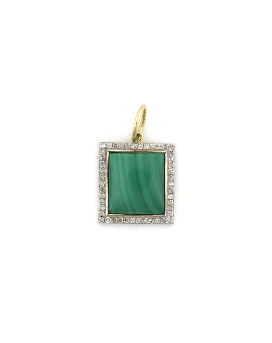 14K Gold Diamond Square Malachite Charm