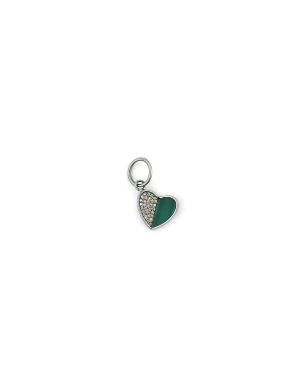 Small Silver Half & Half Malachite Diamond Heart Charm