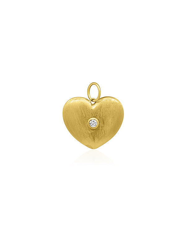 14K Brushed Gold Single Bezel Diamond Heart Charm