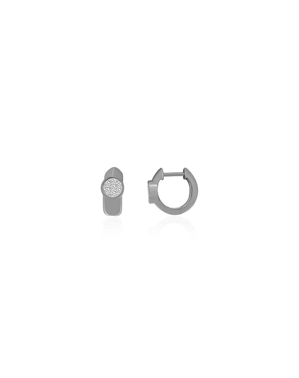 12mm Matte Silver Pave Diamond Circle Huggies