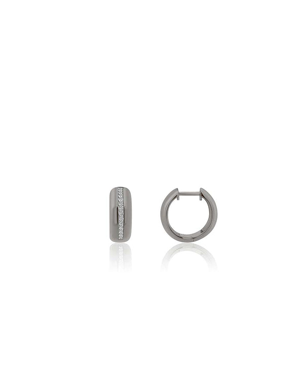 12mm Matte Silver Diamond Line Huggies