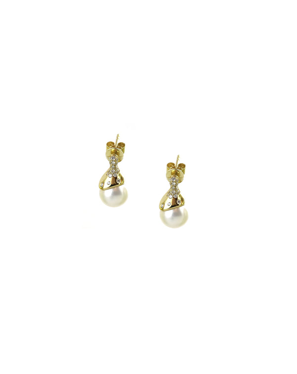 14K Gold Melting Diamond & Pearl Drop Studs