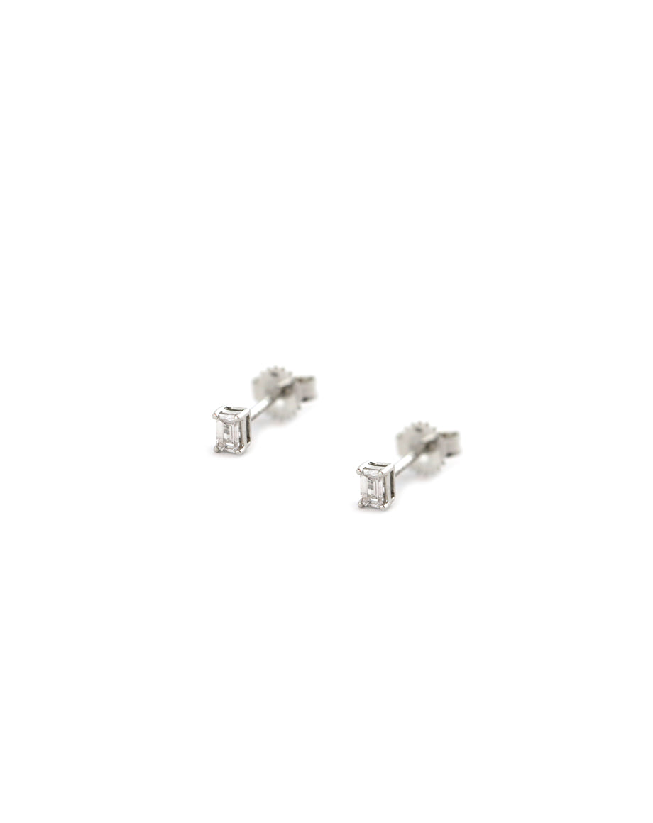 Mini 14K White Gold Baguette Diamond Studs