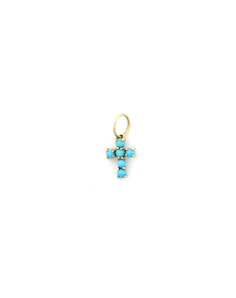 14K Gold Mini Turquoise Cross Charm
