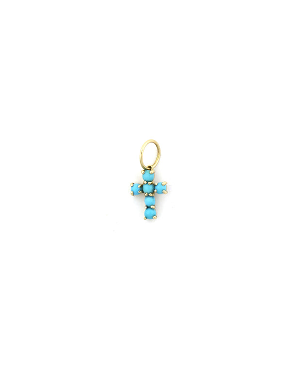 14K Gold Mini Turquoise Cross Charm