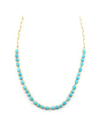 14K Gold Mix Shape Turquoise Paper Clip Tennis Necklace