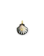 14K Gold Diamond Star Black Mother of Pearl Clam Charm