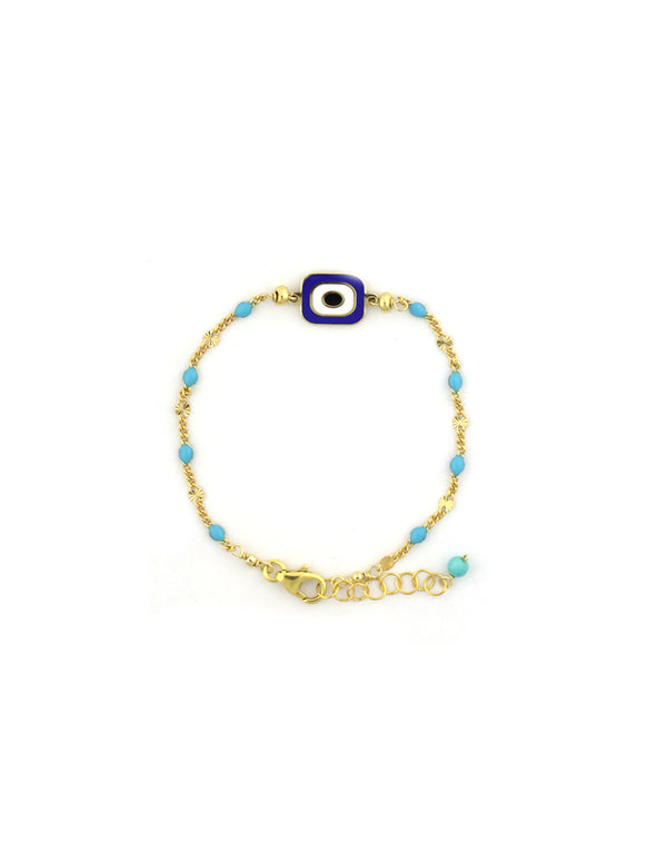 Turquoise Tin Cup Navy Greek Evil Eye Bracelet