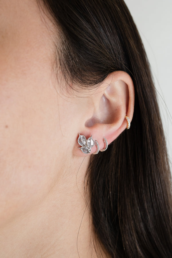 14K White Gold Diamond Trio Leaf Studs
