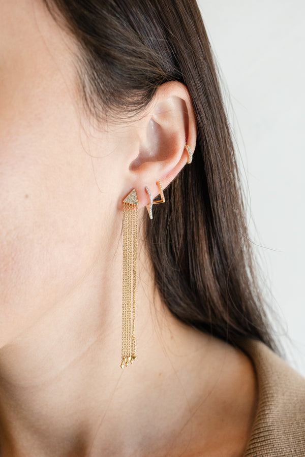 14K Gold Diamond Triangle Duster Chain Earrings