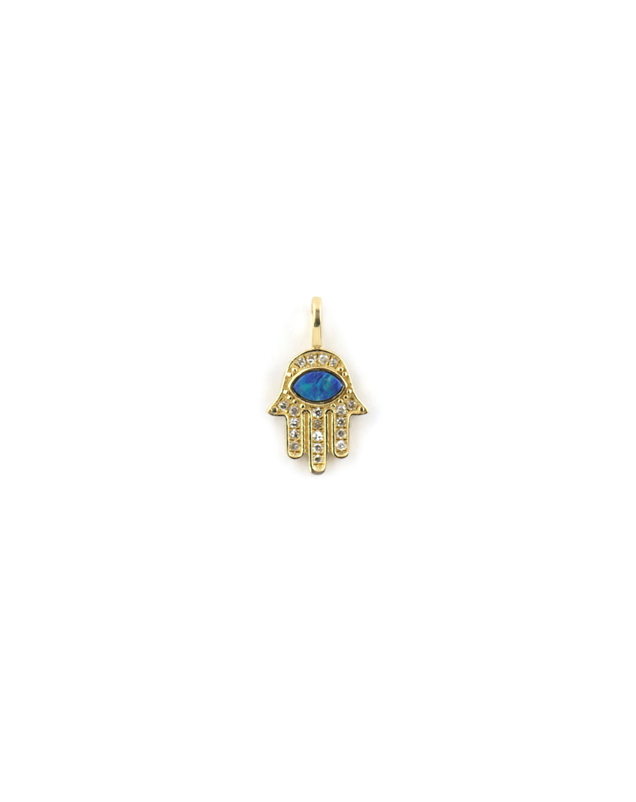 14K Gold Opal Diamond Hamsa Charm