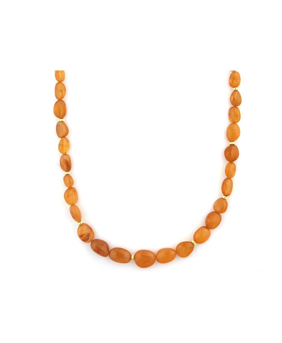 Oval Cabochon Orange Sapphire Rondelle Necklace