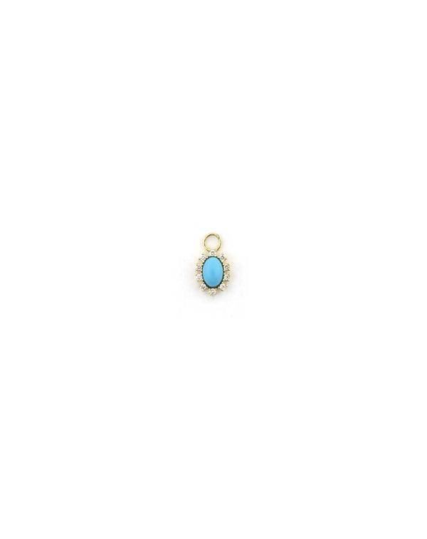 14K Gold Diamond Oval Turquoise Earring Charm