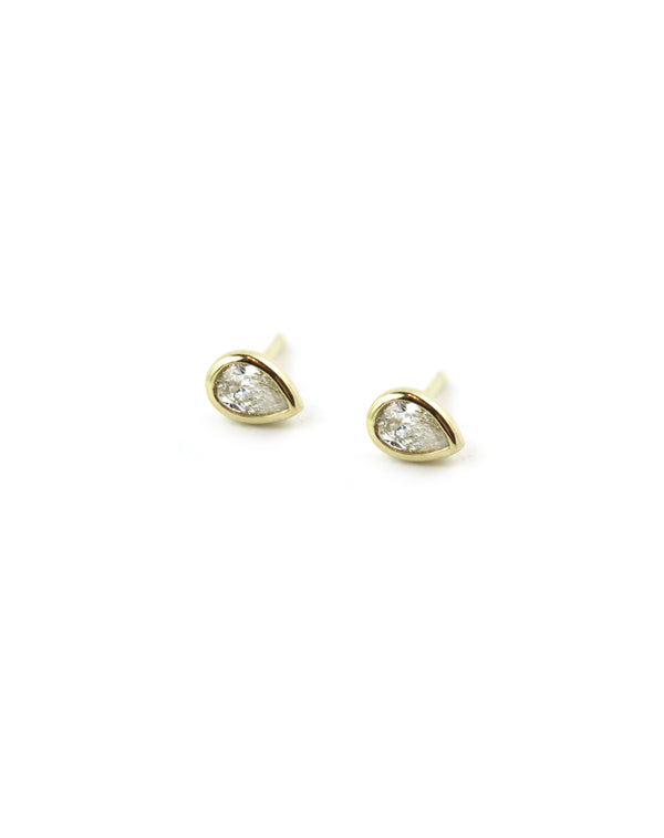 Small 14K Gold Pear Diamond Bezel Studs