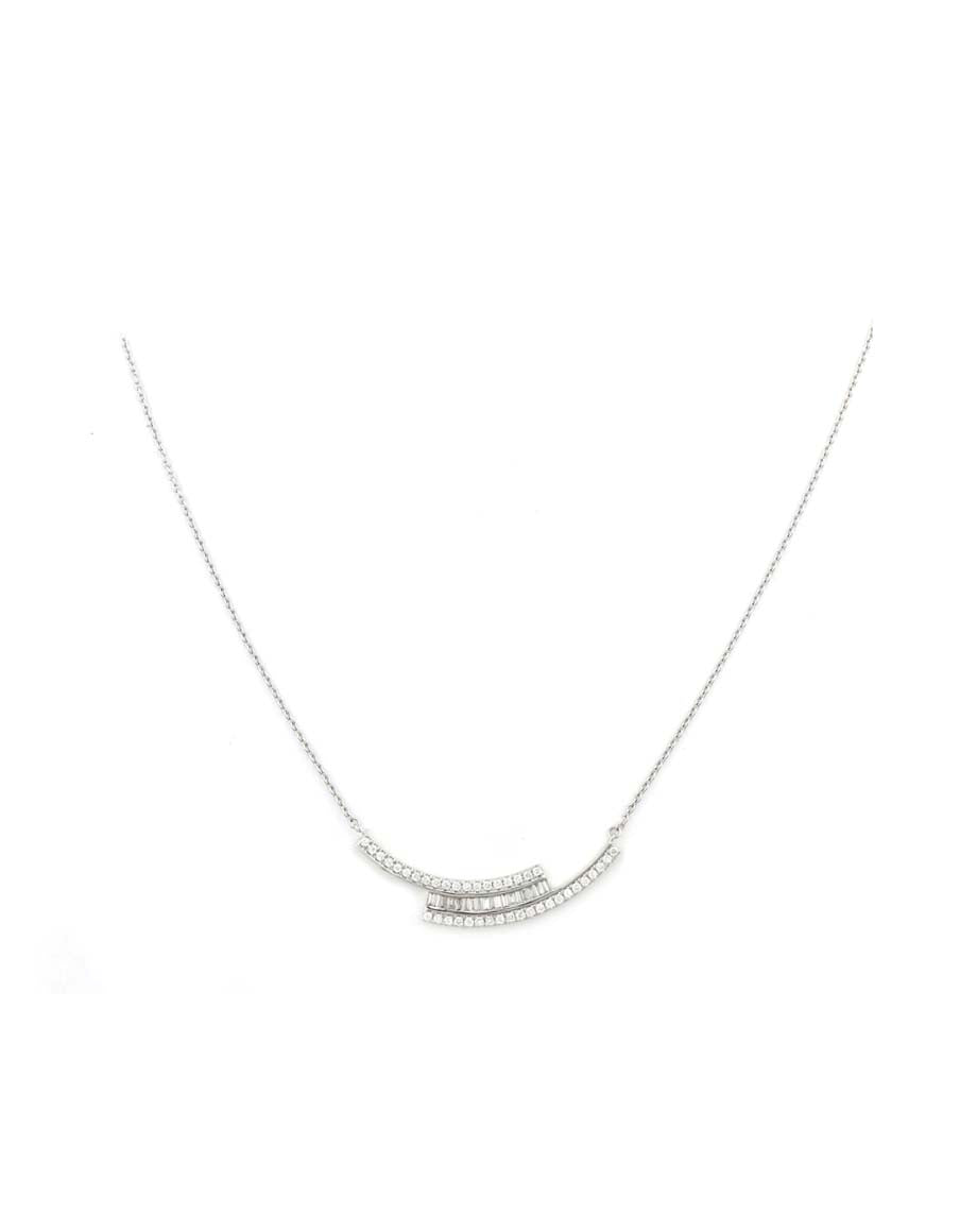 14K White Gold Overlapping Curved Bar Diamond Necklace