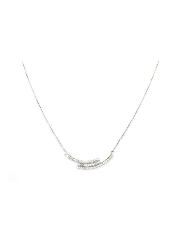 14K White Gold Overlapping Curved Bar Diamond Necklace