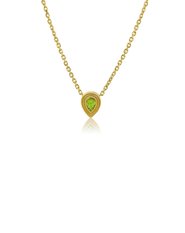 14K Gold Ridged Bezel Peridot Teardrop Necklace