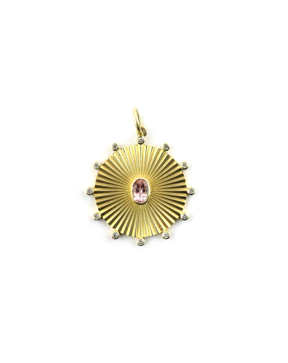 14K Gold Fanned Oval Pink Sapphire Disk Charm