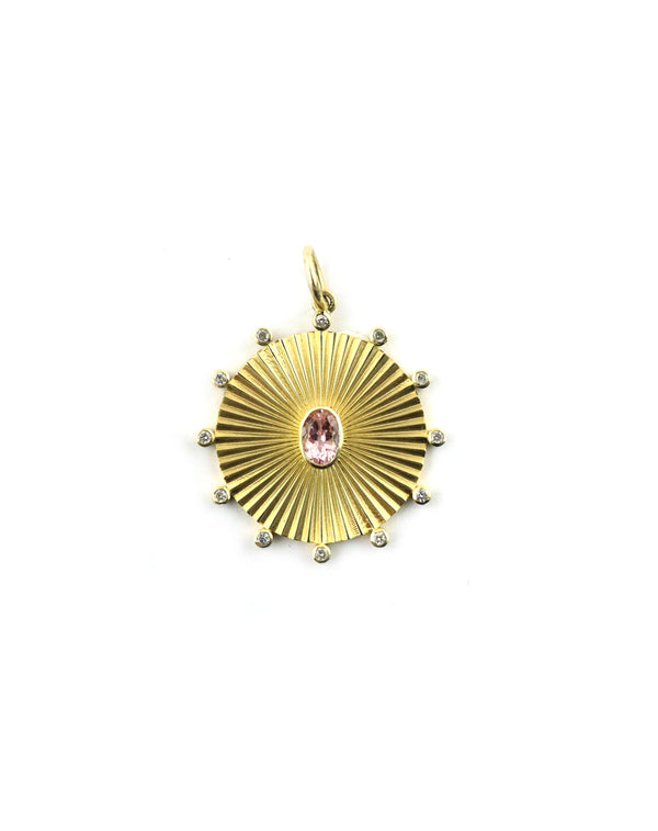 14K Gold Fanned Oval Pink Sapphire Disk Charm