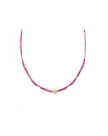 14K Mini Diamond Cross Pink Topaz Necklace
