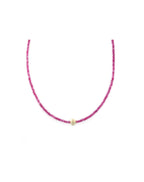 14K Mini Diamond Cross Pink Topaz Necklace