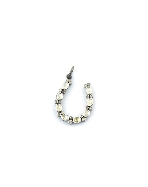 Silver Polki Diamond Horseshoe Charm
