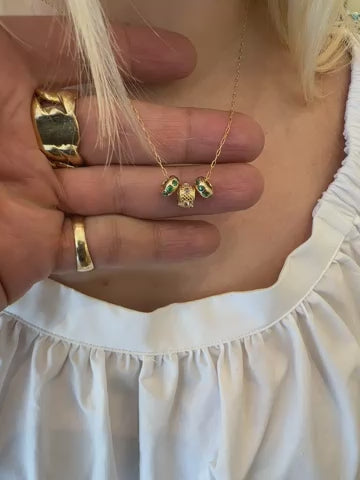 14K Gold Mini Donut Dotted Emerald Charm Spacer