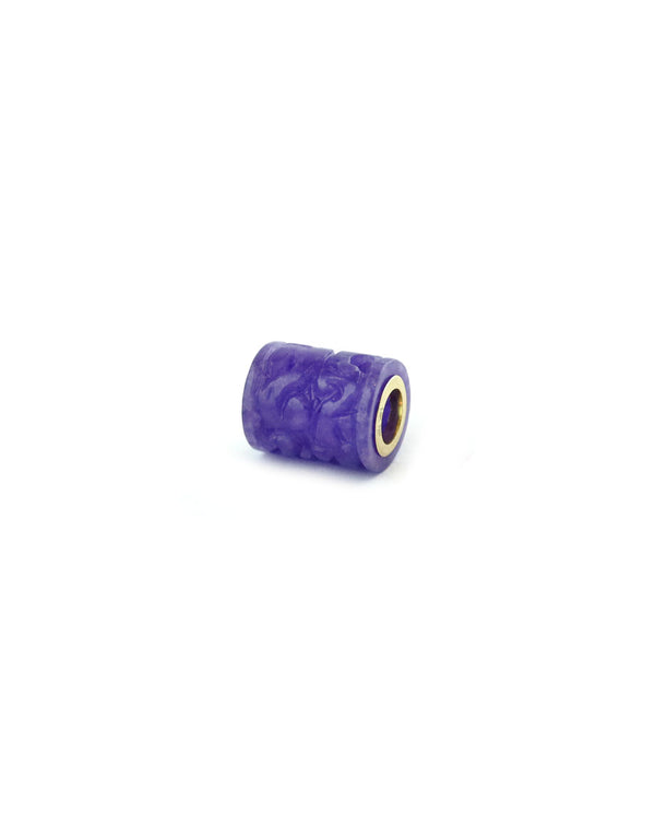 14K Gold Carved Purple Jade Tube Spacer