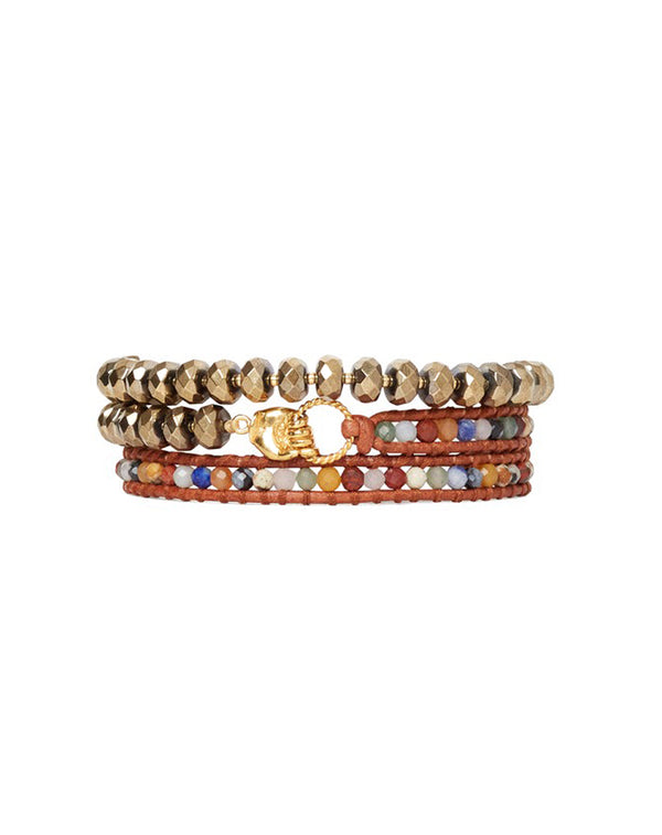 Chan Luu Pyrite Multi Stone Hand Wrap Bracelet