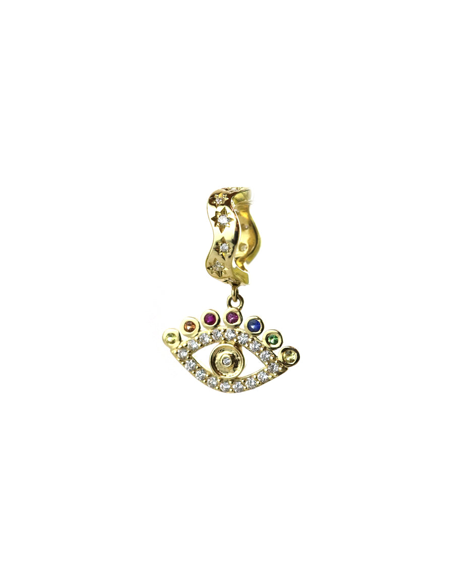 14K Gold Etched Starburst Evil Eye Charm Spacer