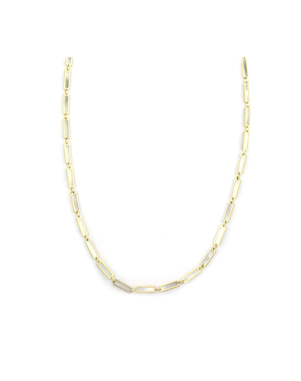 14K Gold Rectangle Mother of Pearl Disco Necklace