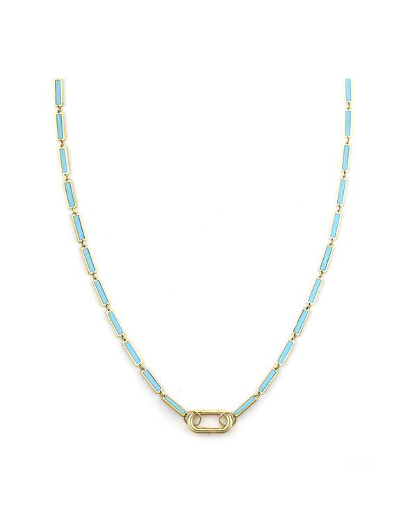 14K Gold Lexi Lock Necklace: Inlay Link Turquoise