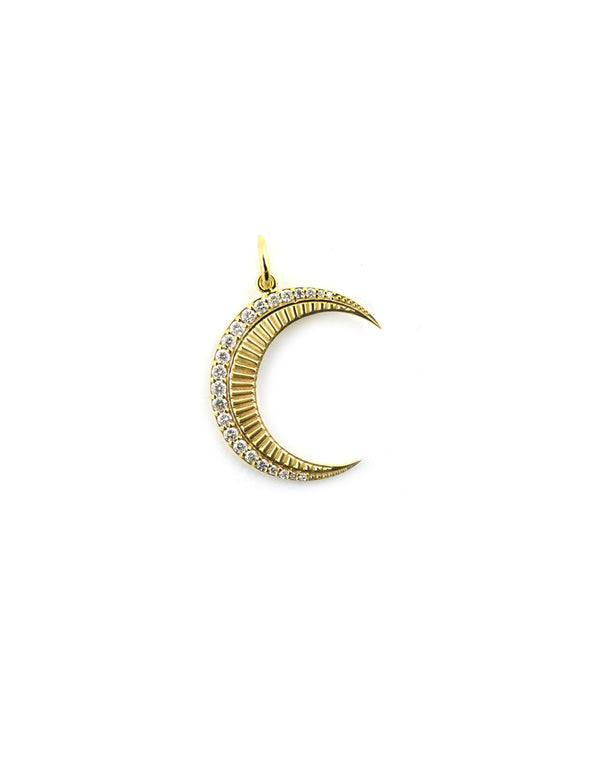14K Gold Fanned Diamond Crescent Moon Charm