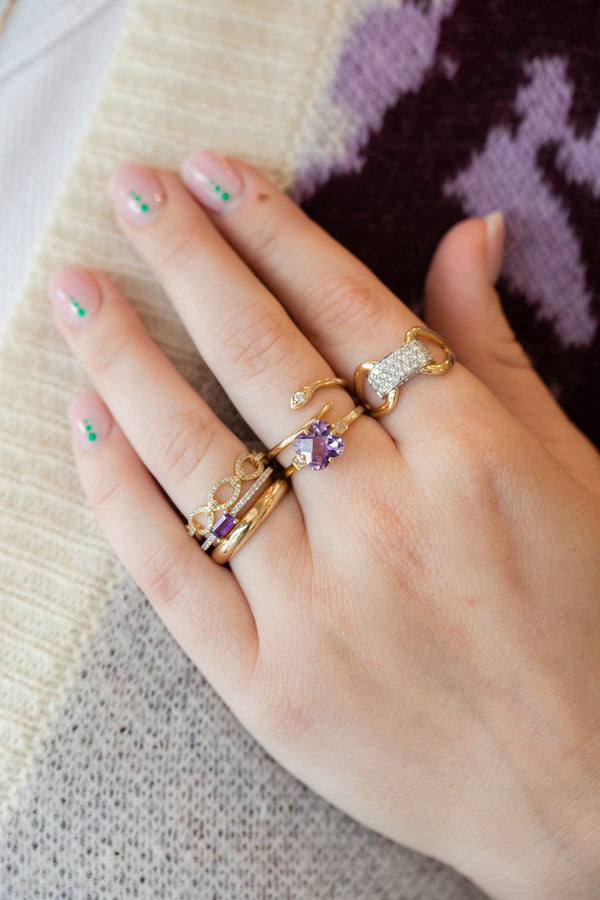 14K Gold Baguette Amethyst Diamond Ring