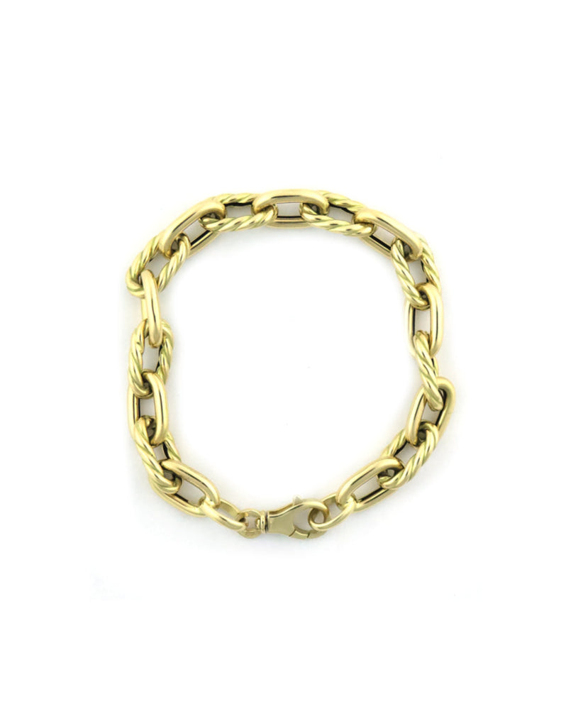 Chunky 14K Gold Alternating Rope Oval Link Bracelet