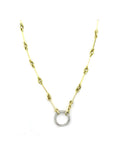 14K Gold Textured Oval + Bar Link 17mm Diamond Lock Necklace
