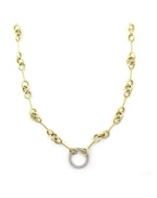 14K Gold Round Link 17mm Diamond Lock Necklace
