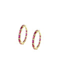 1" 14K Gold Alternating 2.91ct ct Ruby & .18ct Diamond Hoops