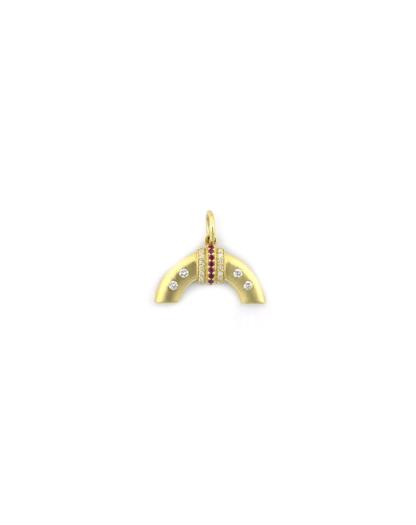 14K Gold Matte Ruby Rainbow Charm