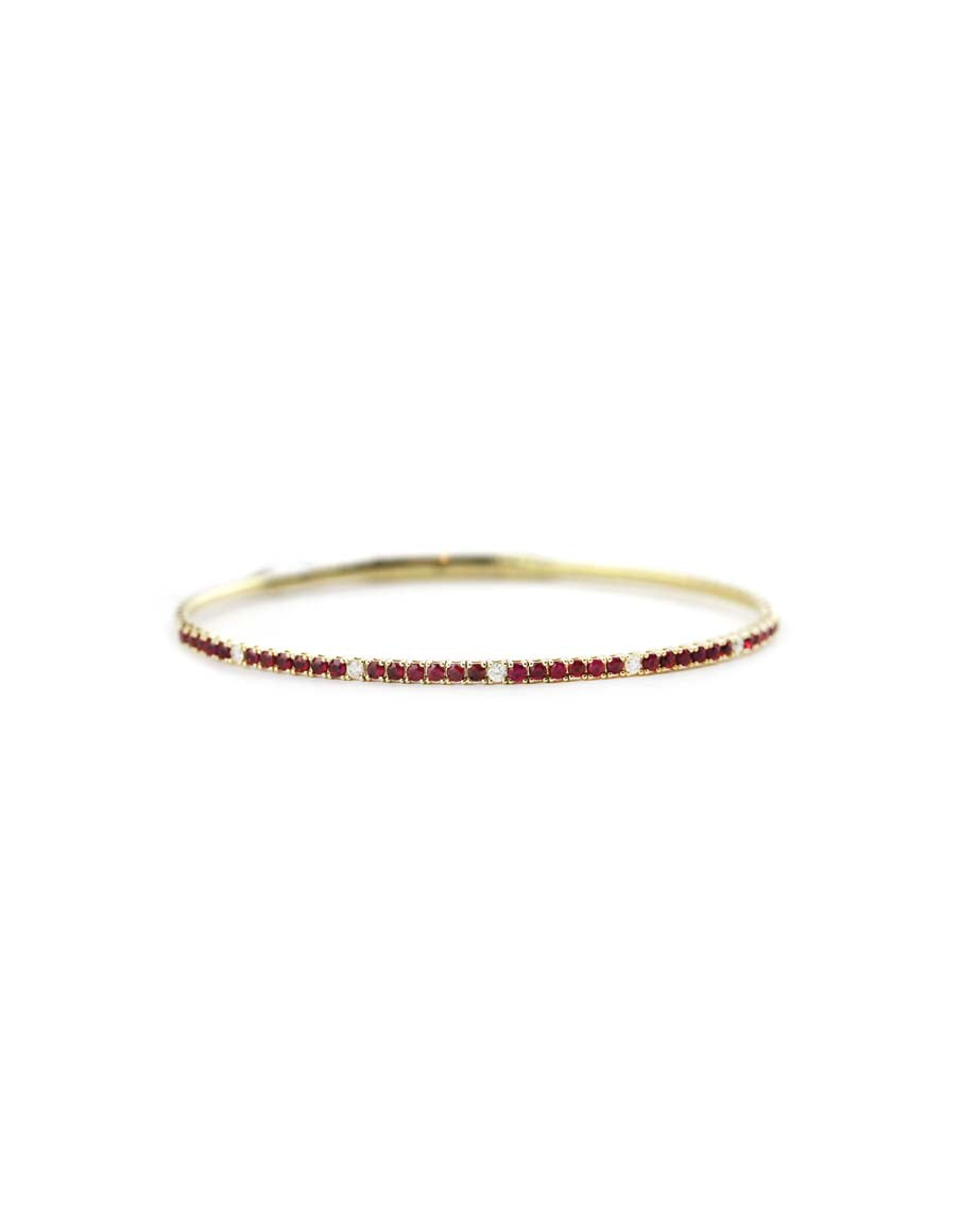 14K Gold Ruby Diamond Flexible Bangle