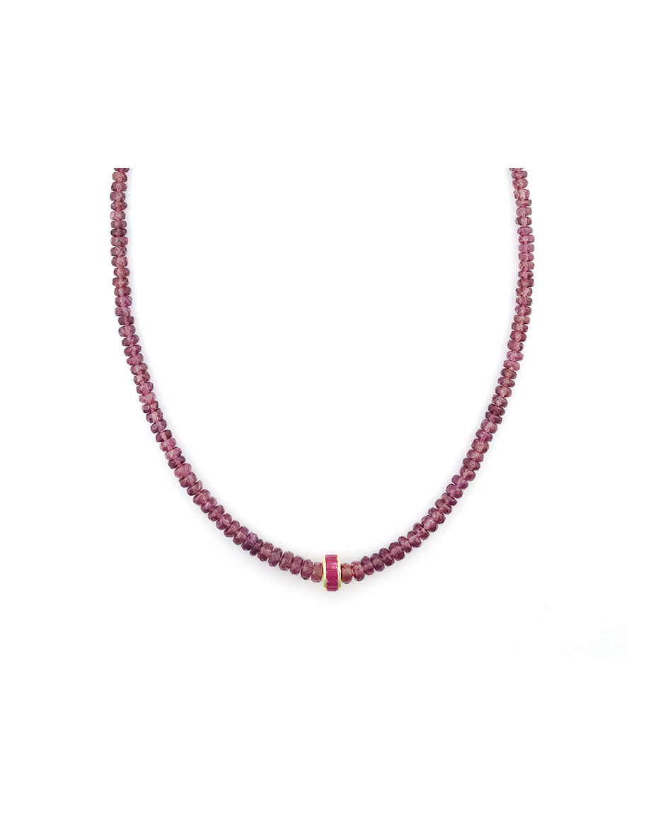 Faceted Plum Garnet Ruby 14K Spacer Necklace
