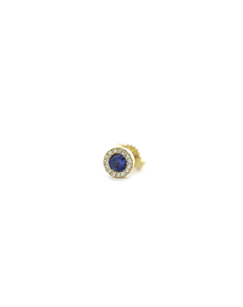 14K Gold Flat Sapphire Diamond Circle Single Stud