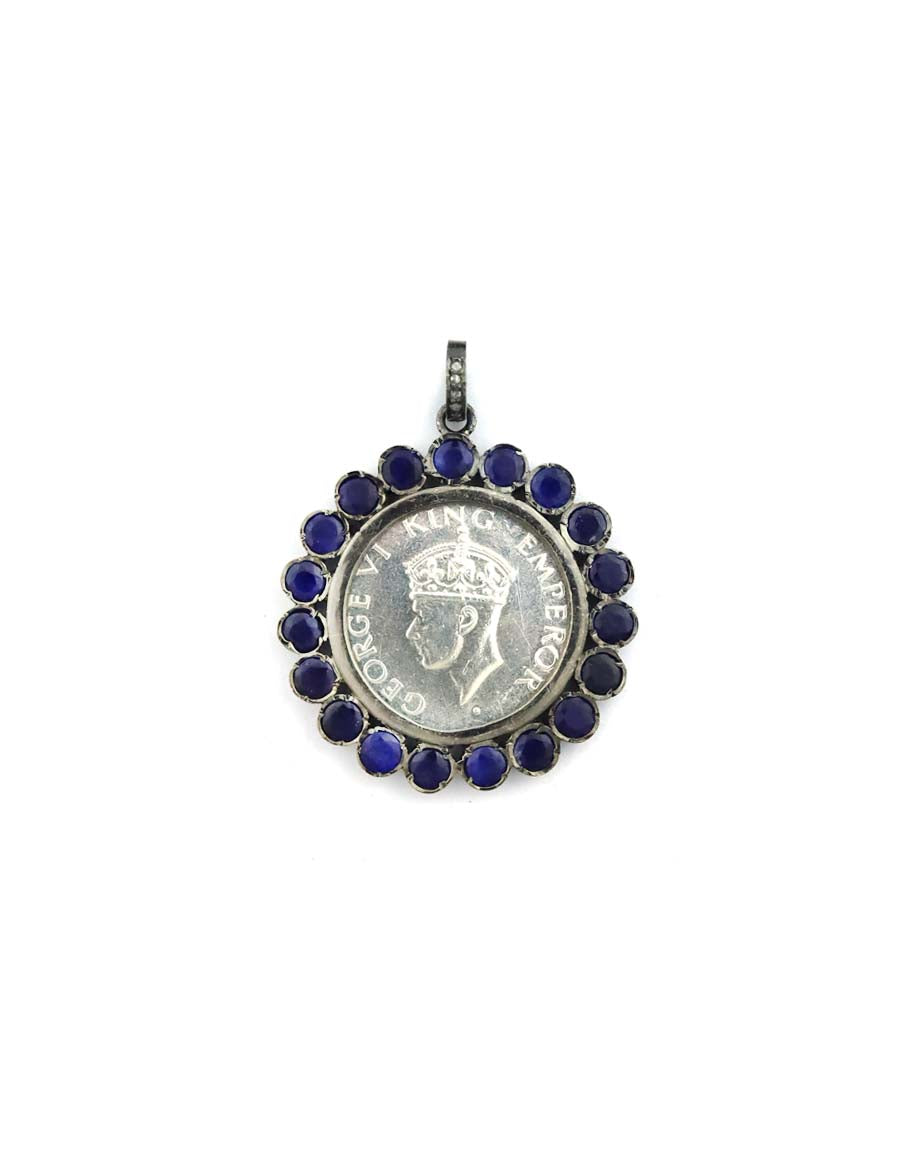 Silver Sapphire Bezel King George V Emperor Coin