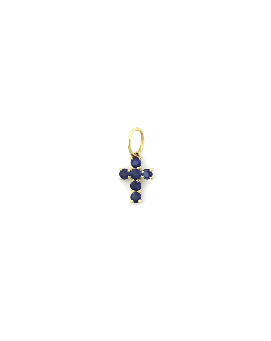 14K Gold Mini Blue Sapphire Cross Charm