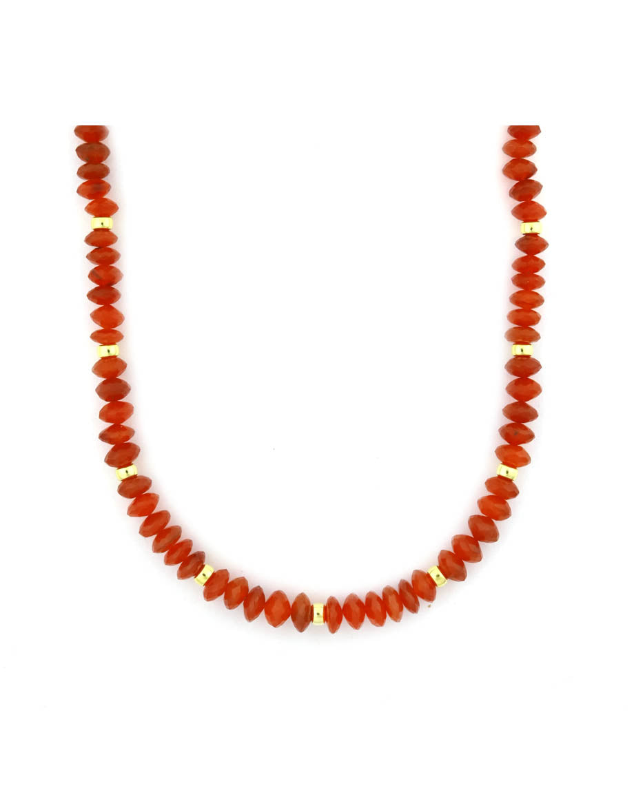 Faceted Saucer Carnelian Beaded Rondelle Necklace