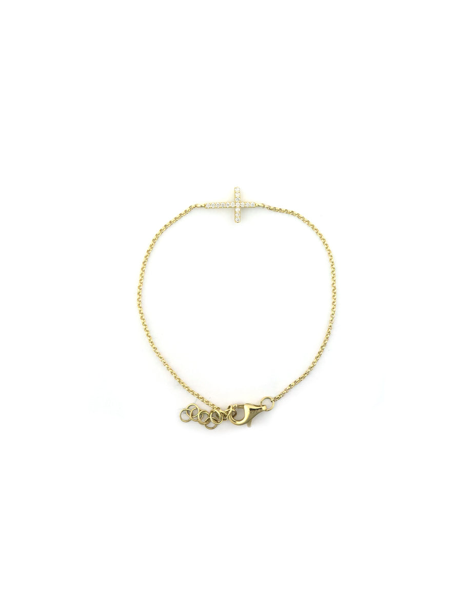 14K Gold Small Sideways Cross Bracelet
