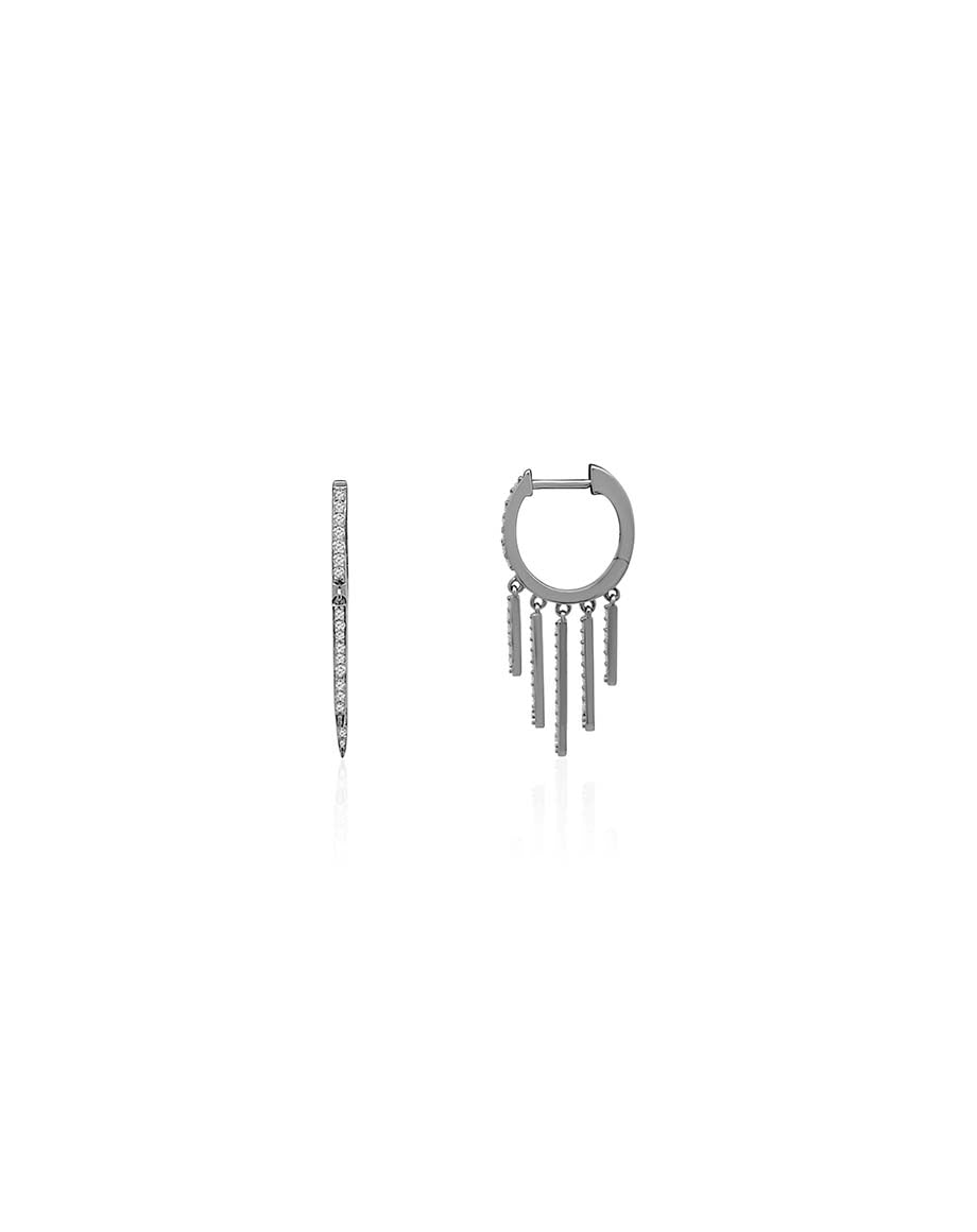 12mm Silver Diamond Bar Charm Huggies