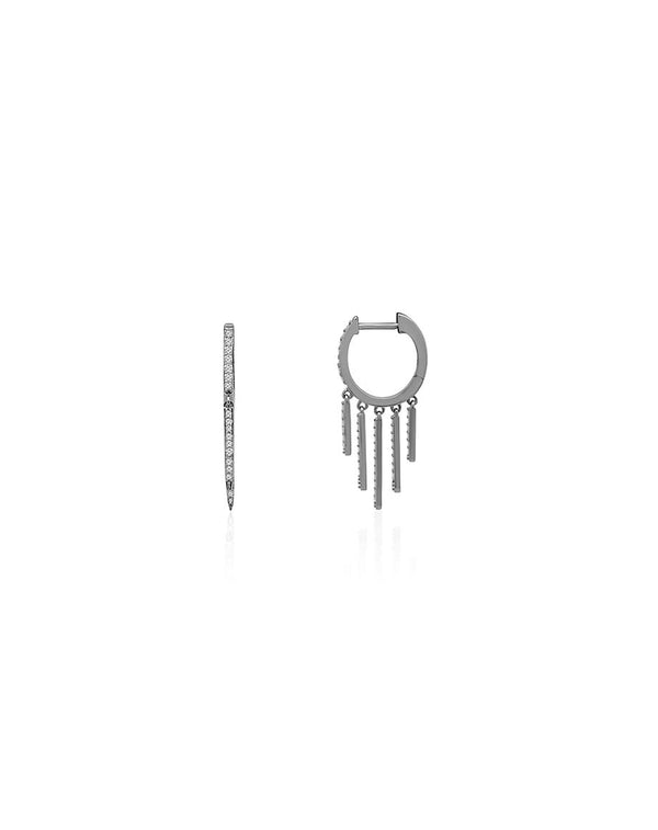 12mm Silver Diamond Bar Charm Huggies