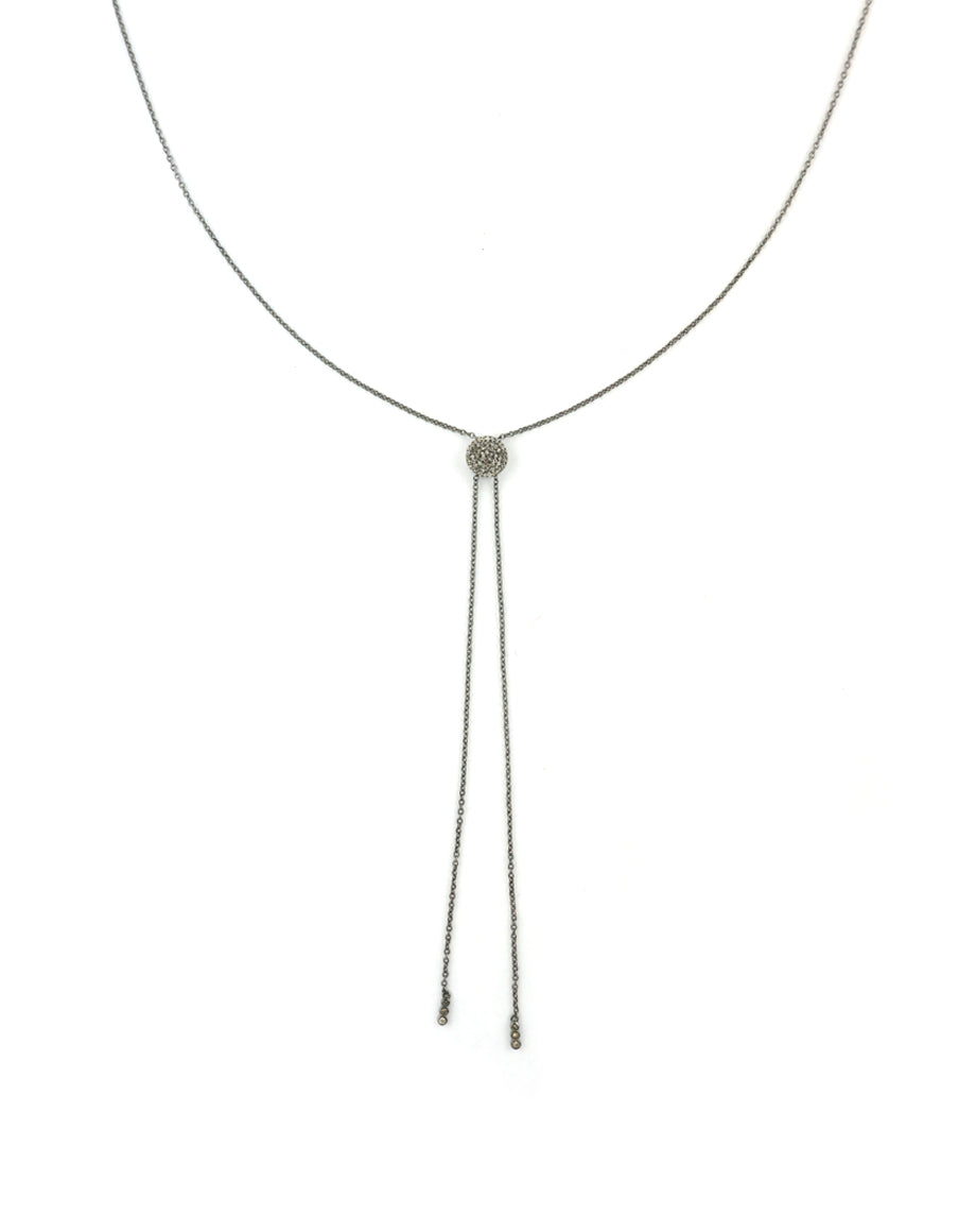 Silver Diamond Circle Bolo Tie Necklace